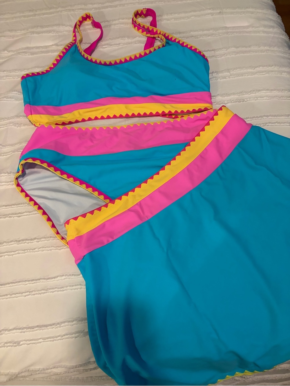 Popvil Turquoise Pink Yellow Colorblock Swim Dress
